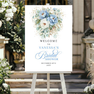 Poster Bienvenue à la Baby Shower Bohème Bleu avec des Pi