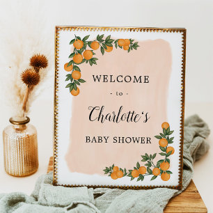 Poster Bienvenue à la Baby Shower Citrus Orange Greenery 