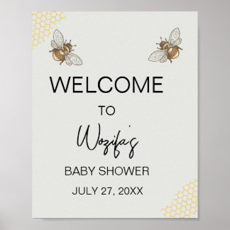 Poster Bienvenue à la baby shower de la Ruche à miel