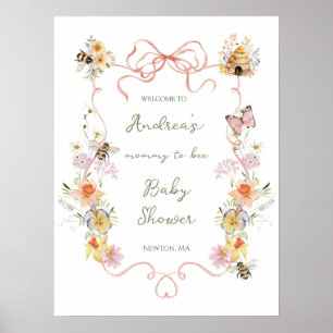 Poster Bienvenue à la Baby Shower de Maman Abeille Floral