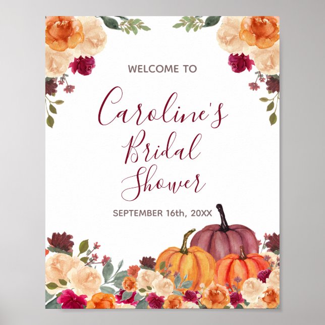 Poster Bienvenue à la Baby Shower de mariage citrouille o (Devant)