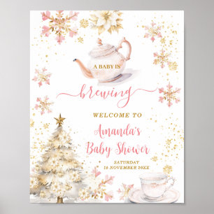 Poster Bienvenue à la Baby Shower Fête de Thé Rose Hiver 
