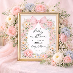 Poster Bienvenue à la baby shower Fleur de bébé avec un n