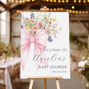 Poster Bienvenue à la Baby-Shower Fleur de Bébé Rose