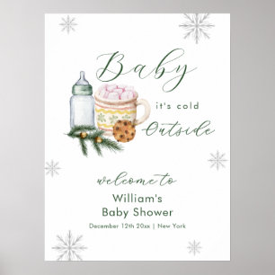 Poster Bienvenue à la Baby Shower Flocon de neige hiverna