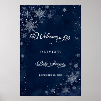 Poster Bienvenue à la Baby Shower Flocons de Minuit