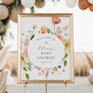 Poster Bienvenue à la Baby Shower Florale Maman à Bébé