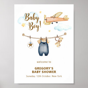 Poster Bienvenue à la Baby Shower Garçon Vêtements Corde