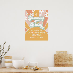 Poster Bienvenue à la Baby Shower Groovy Baby Retro Sunsh