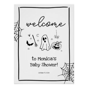 Poster Bienvenue à la Baby Shower Halloween Doodle