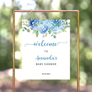 Poster Bienvenue à la Baby Shower Hydrangea Bleu