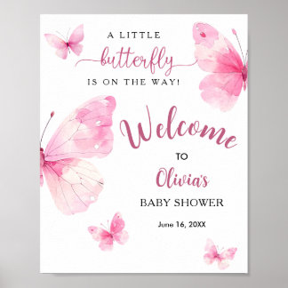 Poster Bienvenue à la Baby Shower Little Butterfly