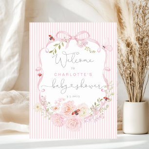 Poster Bienvenue à la Baby Shower Love Bug Ruban Rose Ray