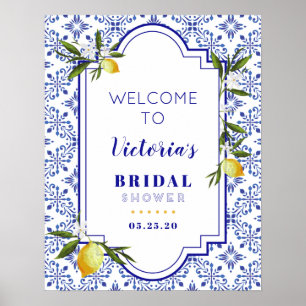 Poster Bienvenue à la baby shower Navy Blue & Lemon