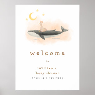 Poster Bienvenue à la Baby Shower Neutre Vintage Baleine