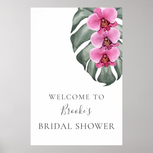 Poster Bienvenue à la Baby Shower Orchidées Rose Foncé (Devant)