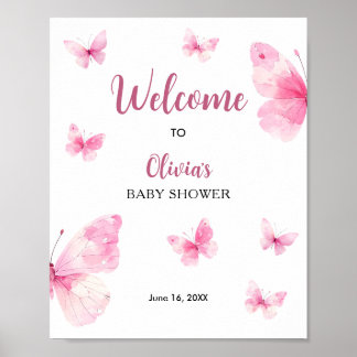 Poster Bienvenue à la Baby Shower Papillon Rose
