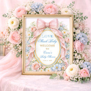 Poster Bienvenue à la Baby Shower Pink Bow Love Shack Bab