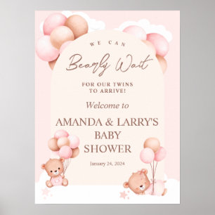 Poster Bienvenue à la Baby-Shower pour des Jumelles avec 