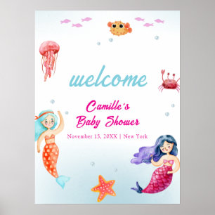 Poster Bienvenue à la Baby Shower Princesse Sirène Océan 