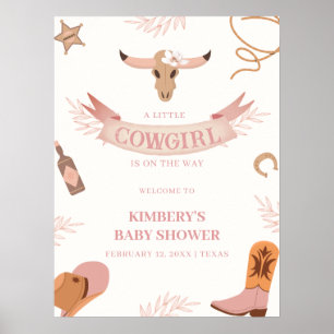 Poster Bienvenue à la Baby Shower Rose Bohème Cowgirl Neu