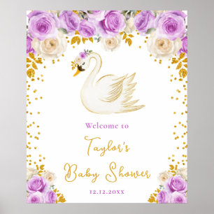 Poster Bienvenue à la Baby Shower Rose Violet et Or de Cy