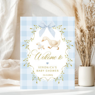 Poster Bienvenue à la Baby Shower Silly Goose Blue Gingha