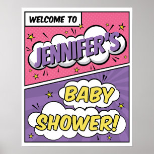 Poster Bienvenue à la Baby Shower Super-héroïne de Bande 