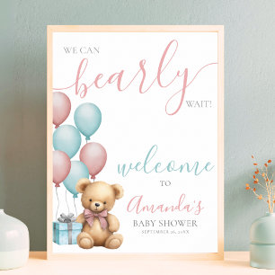 Poster Bienvenue à la Baby Shower Teddy Bear Balloon
