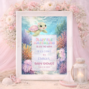 Poster Bienvenue à la Baby Shower Tortue de Mer Jeune Écl