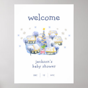 Poster Bienvenue à la Baby Shower Village Bébé Neige d'Hi