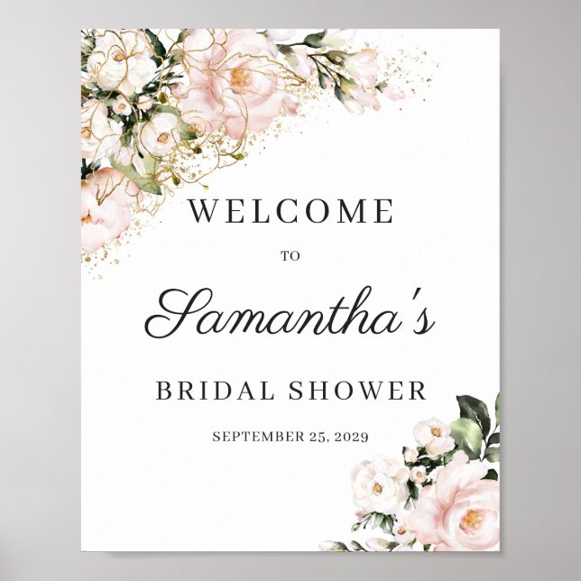 Poster Bienvenue à la douche de mariage rose poudré boho  (Devant)