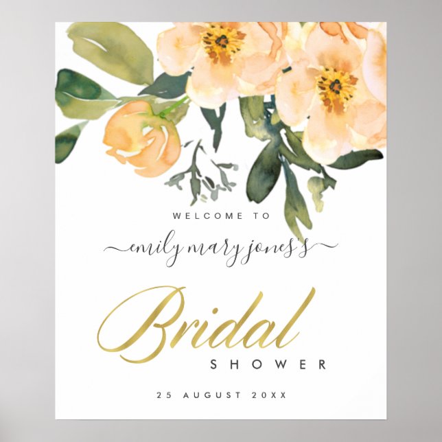 POSTER BIENVENUE À LA DOUCHE NUPTIALE À L'AQUARELLE FLEUR (Devant)