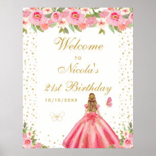Poster Bienvenue à la fête d'anniversaire de la fille aux