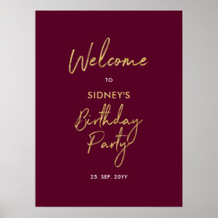 Poster Bienvenue à la fête d'anniversaire moderne rouge o