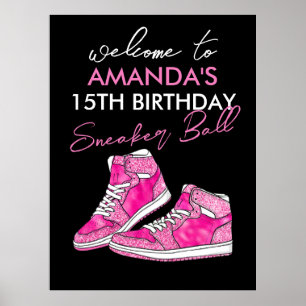 Poster Bienvenue à la fête d'anniversaire Pink Sneaker Ba