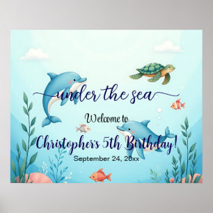 Poster Bienvenue à la fête d'anniversaire sous la mer ble