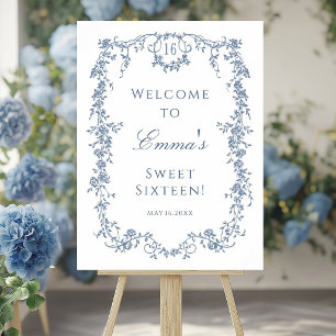 Poster Bienvenue à la fête d'anniversaire Sweet 16 Bleu F