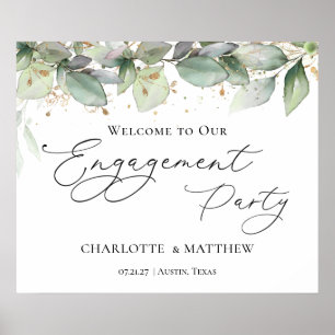 Poster Bienvenue à la fête de fiançailles de verdure feui