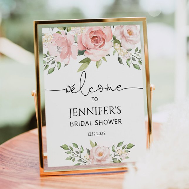 Poster Bienvenue à la fête de mariage Floral blush (Créateur téléchargé)
