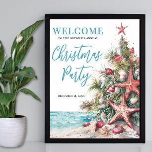 Poster Bienvenue à la fête de Noël de la plage tropicale