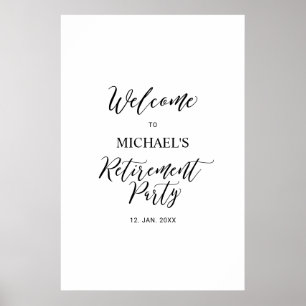 Poster Bienvenue à la fête de retraite minimale en noir e