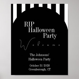 Poster Bienvenue à la fête Halloween RIP rayure noir et b