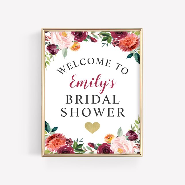 Poster Bienvenue à la fête prénuptiale Floral Rustique Bo (Créateur téléchargé)