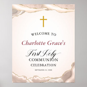 Poster Bienvenue à la première sainte communion âge rose 
