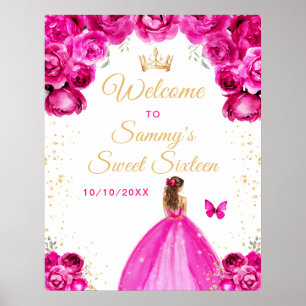 Poster Bienvenue à la Princesse aux Cheveux Brun Rose pou