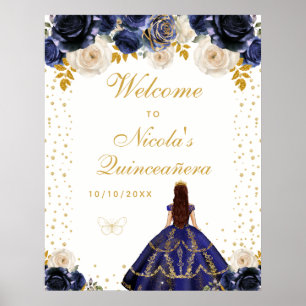 Poster Bienvenue à la Princesse Quinceañera en bleu marin