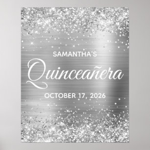 Poster Bienvenue à la Quinceañera en feuille d'argent sci