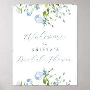 Poster Bienvenue à la réception de mariage floral bleu cl