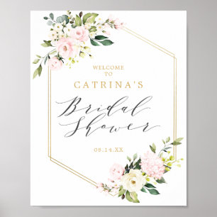 Poster Bienvenue à la réception de mariage floral géométr